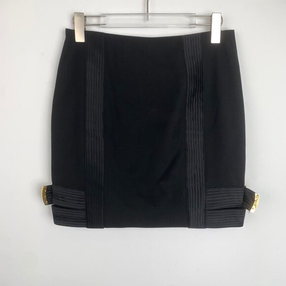 Versace Black Wrap Mini Skirt W/ Gold Clasp Design Size 38 Ribbed Detailing Clas - Picture 2 of 6